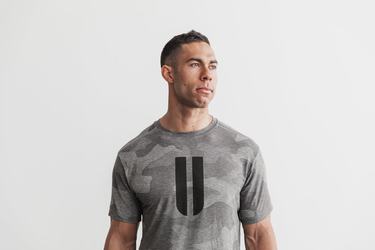 Nobull Horns Men's T Shirts Grey Camo | Australia (PX2340)